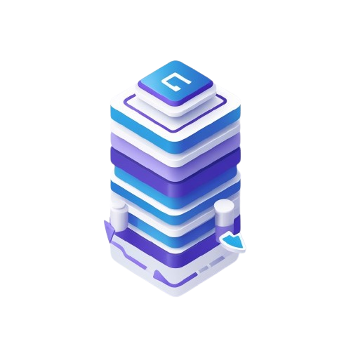 Stack of blue and purple geometric shapes on a white background