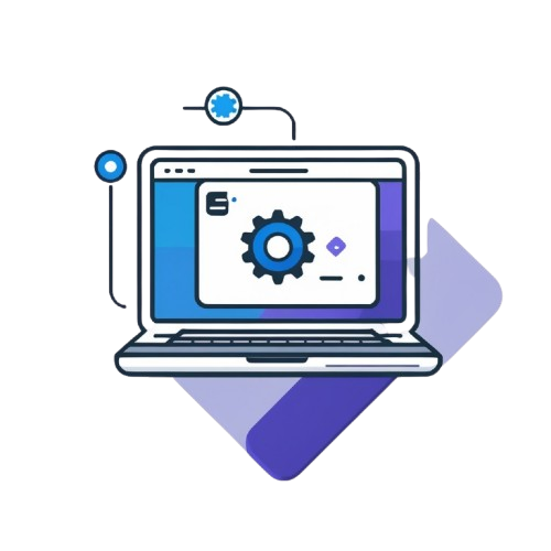 Icon of a laptop with a gear symbol on the screen, indicating settings or configuration.