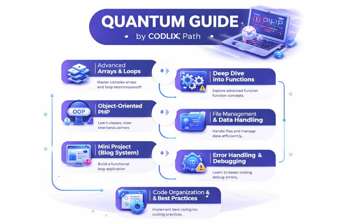 Quantum Guide by CODLIX Path with educational modules on a white background
