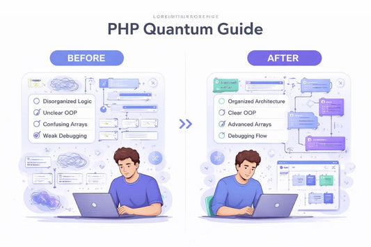 Comparison of 'Before' and 'After' project management processes with a person using laptops.